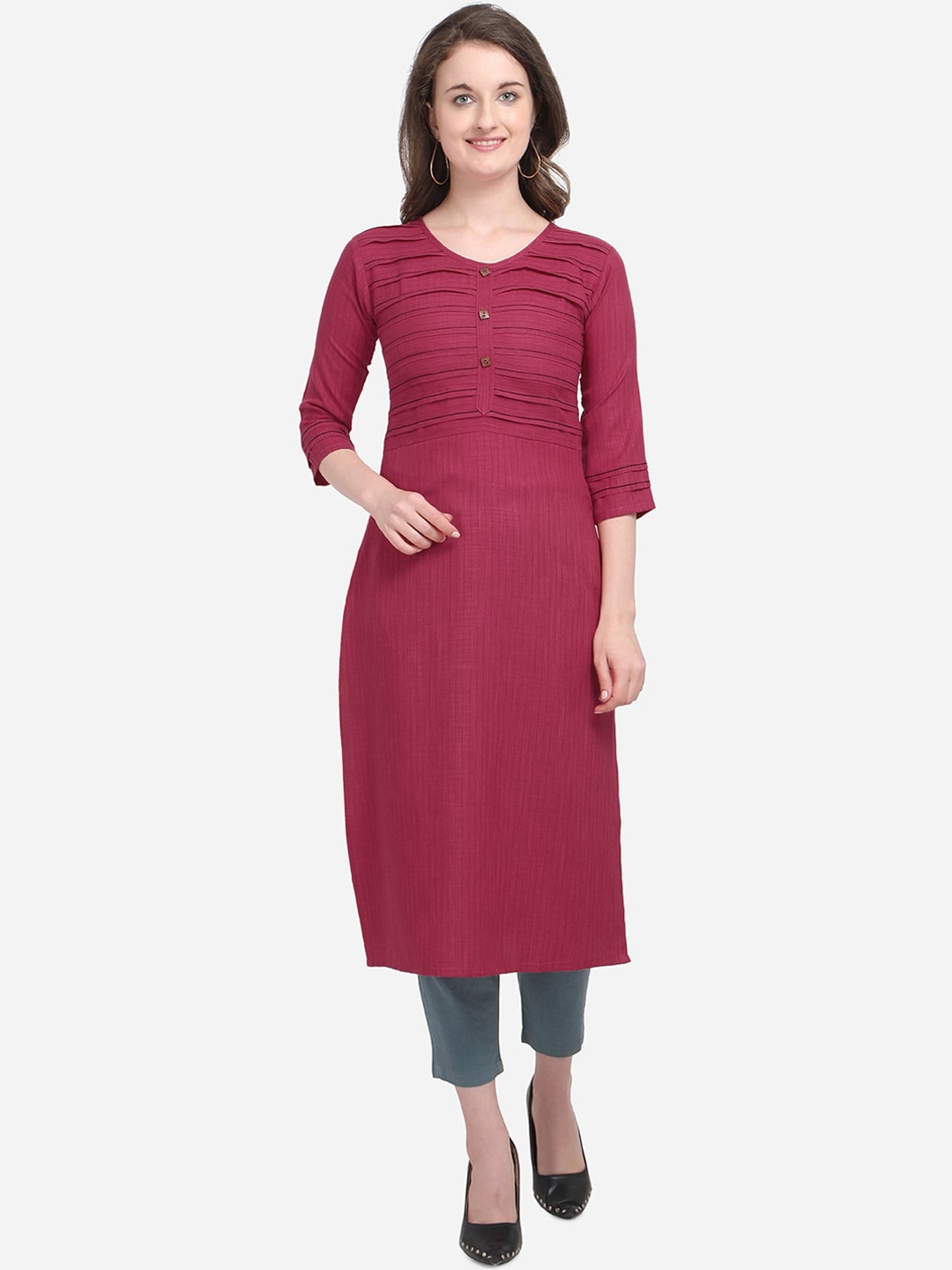 

Kvsfab Women Magenta A-line Kurta