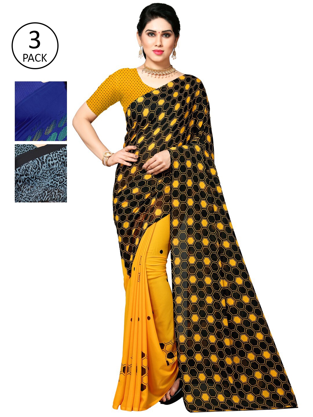 

KALINI Yellow & Red Pack of 3 Saree