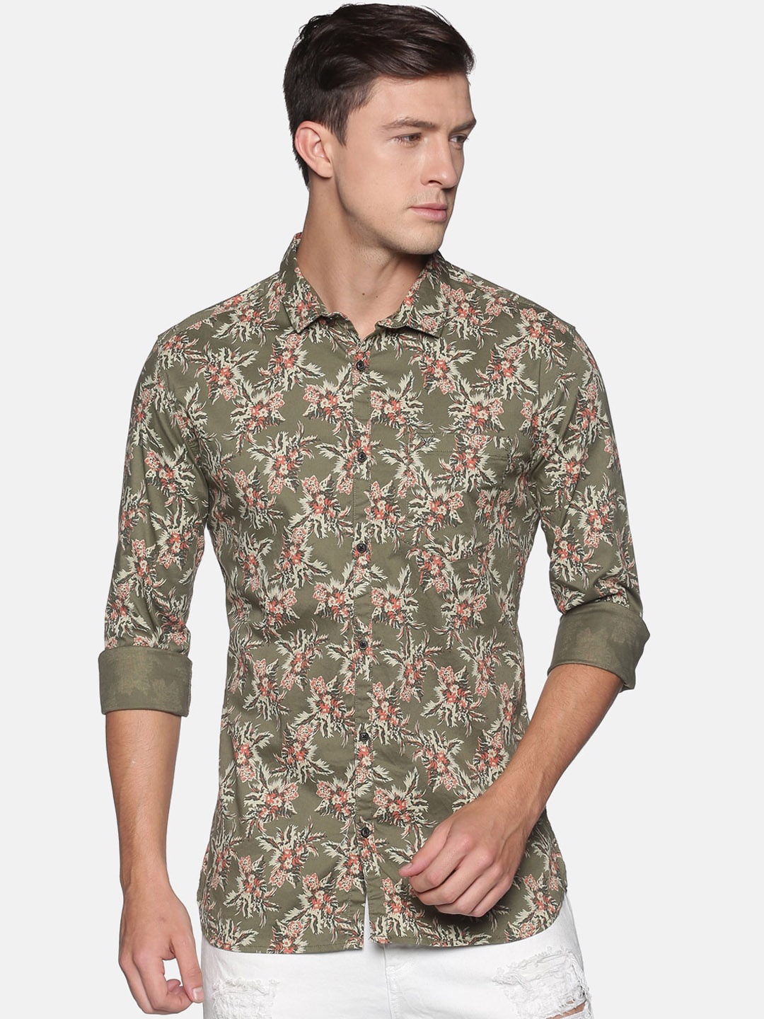 

SHOWOFF Men Green Comfort Slim Fit Floral Printed Casual Shirt