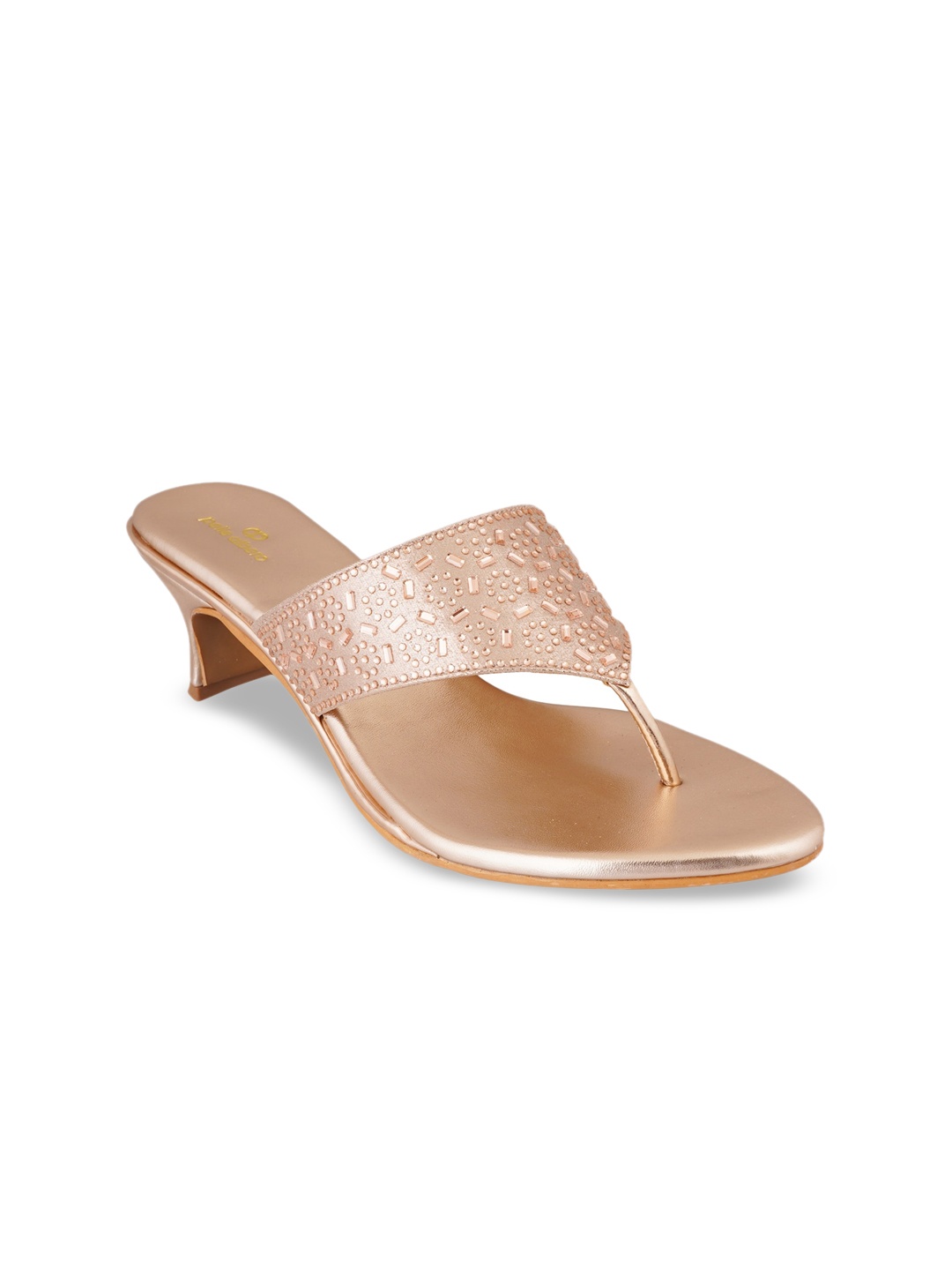 

pelle albero Rose Gold Embellished Kitten Heeled Sandals