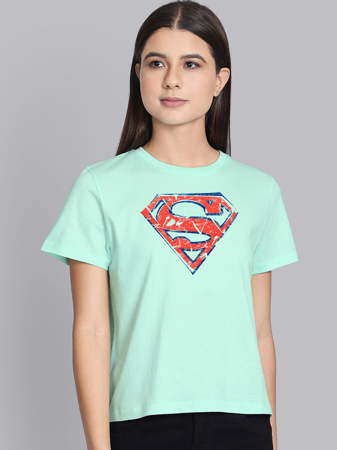 

Free Authority Women Green Cotton Superman Printed Pure Cotton T-shirt