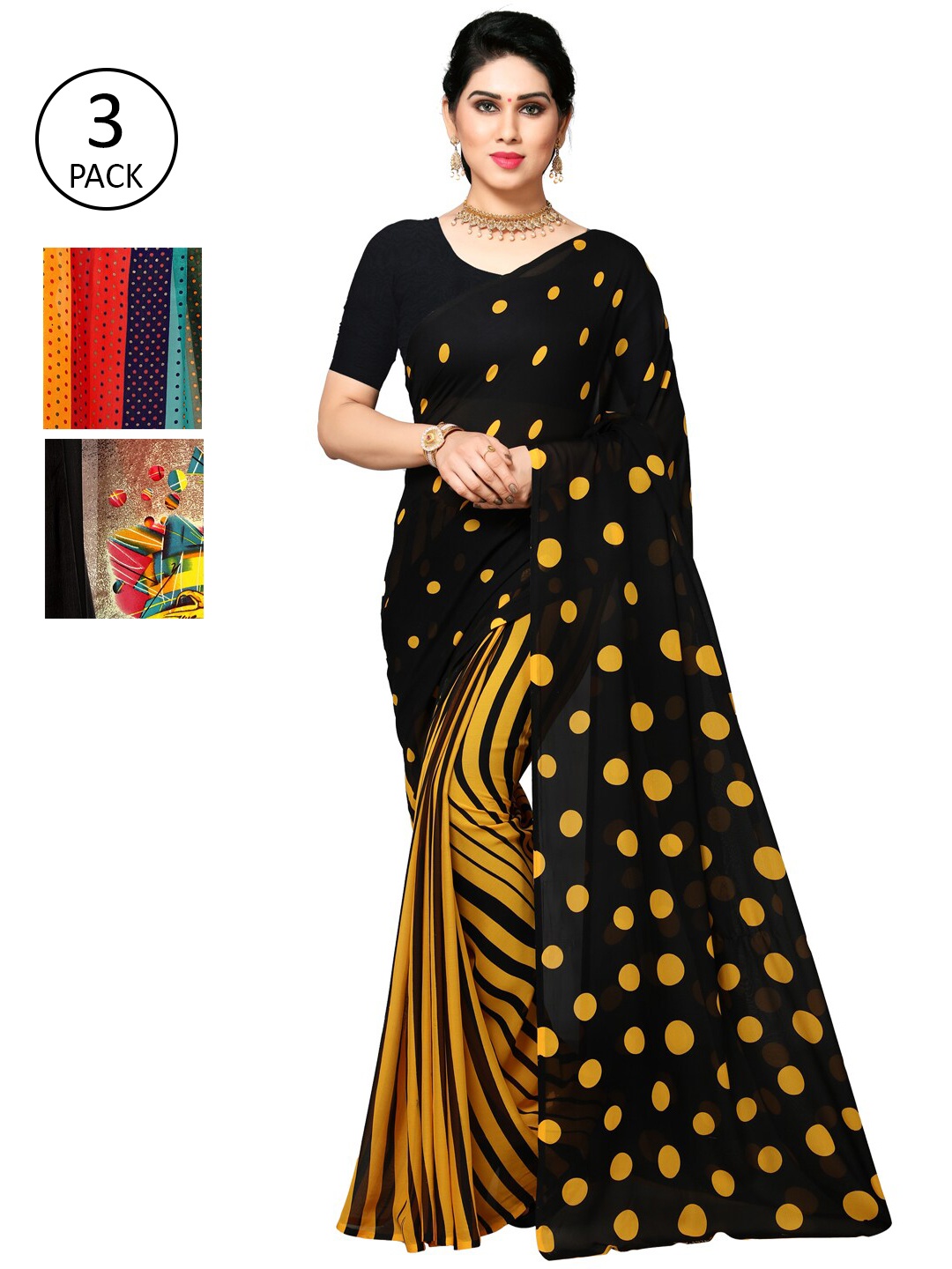 

KALINI Black & Yellow Pack of 3 Saree