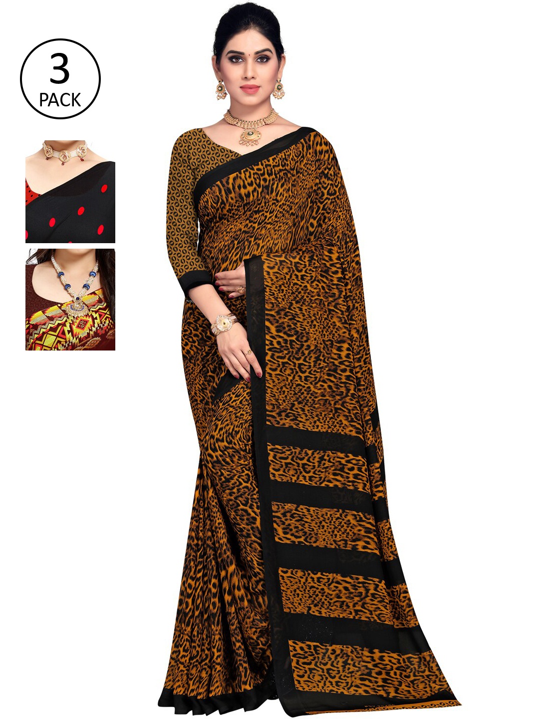 

KALINI Pack of 3 Printed Poly Georgette Saree, Multi