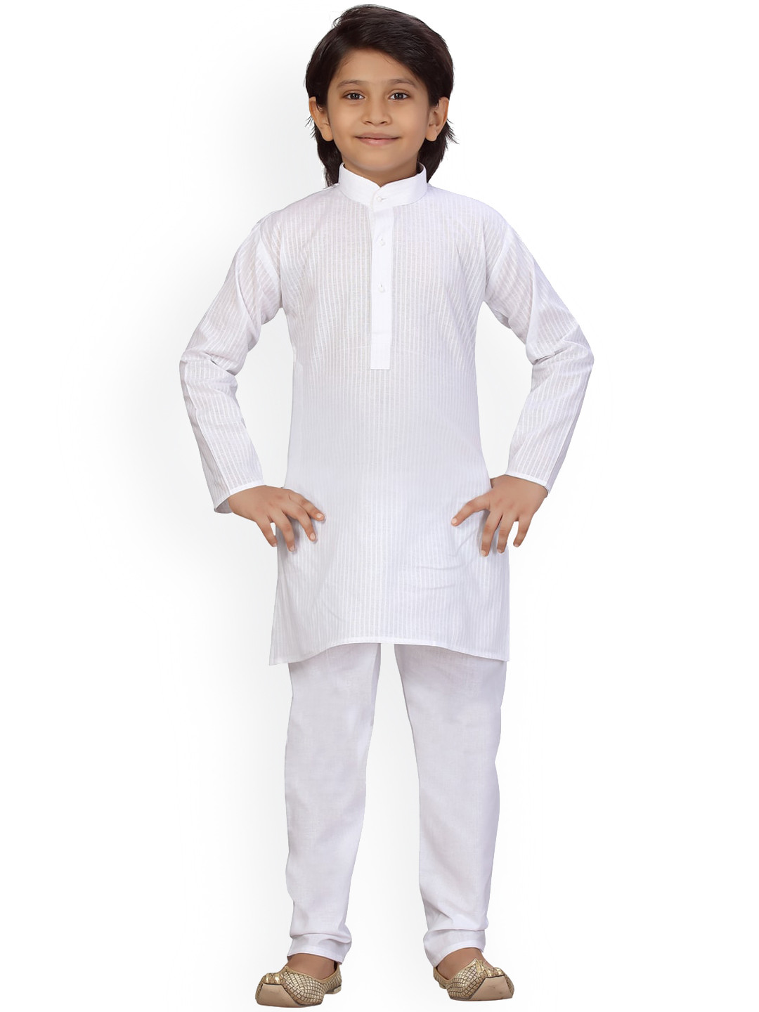 

LITTLE MAFIA BY Aarika Boys White Striped Pure Cotton Kurta with Pyjamas