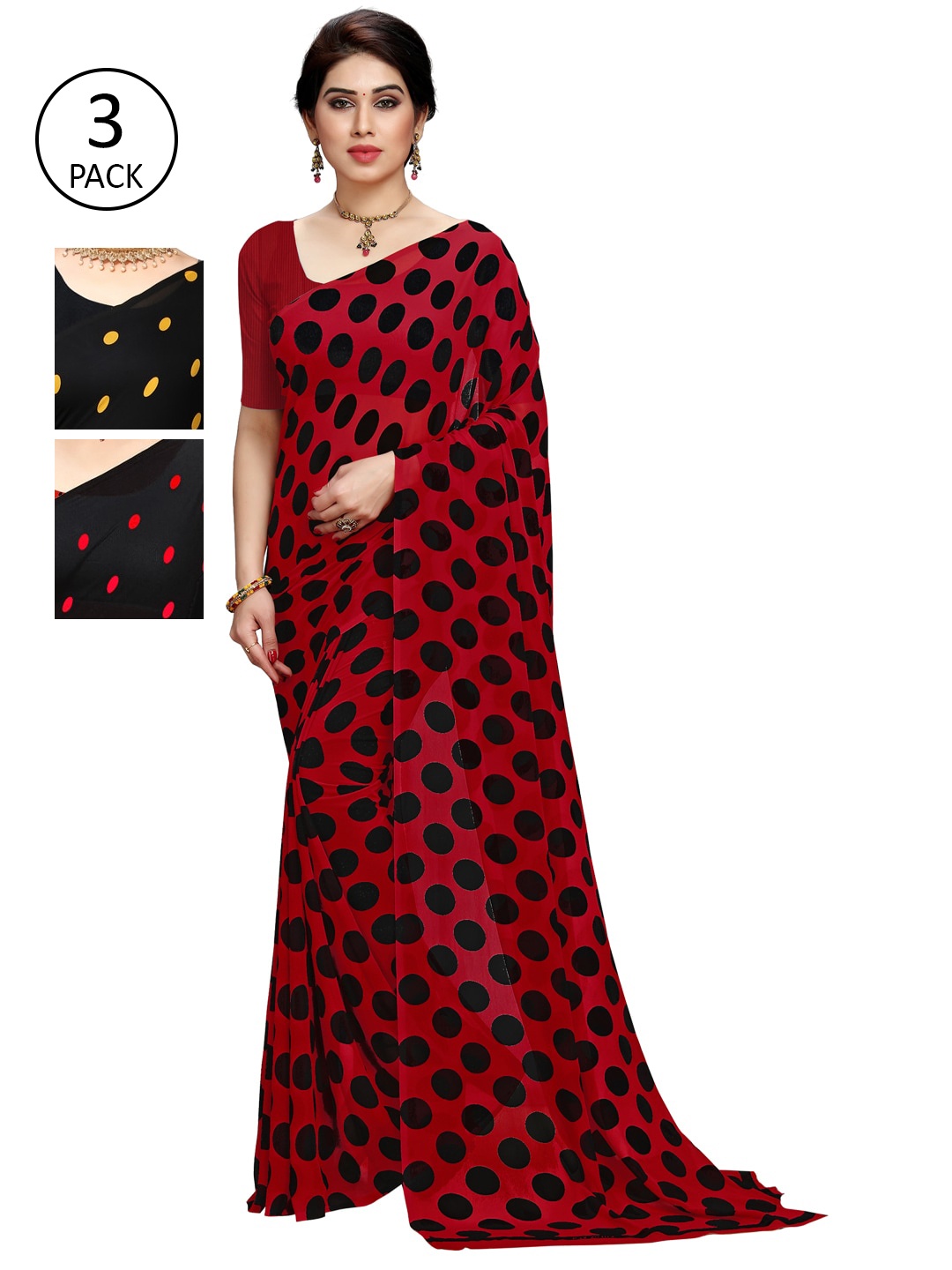 

ANAND SAREES Women Pack of 3 Printed Poly Georgette Sarees, Yellow