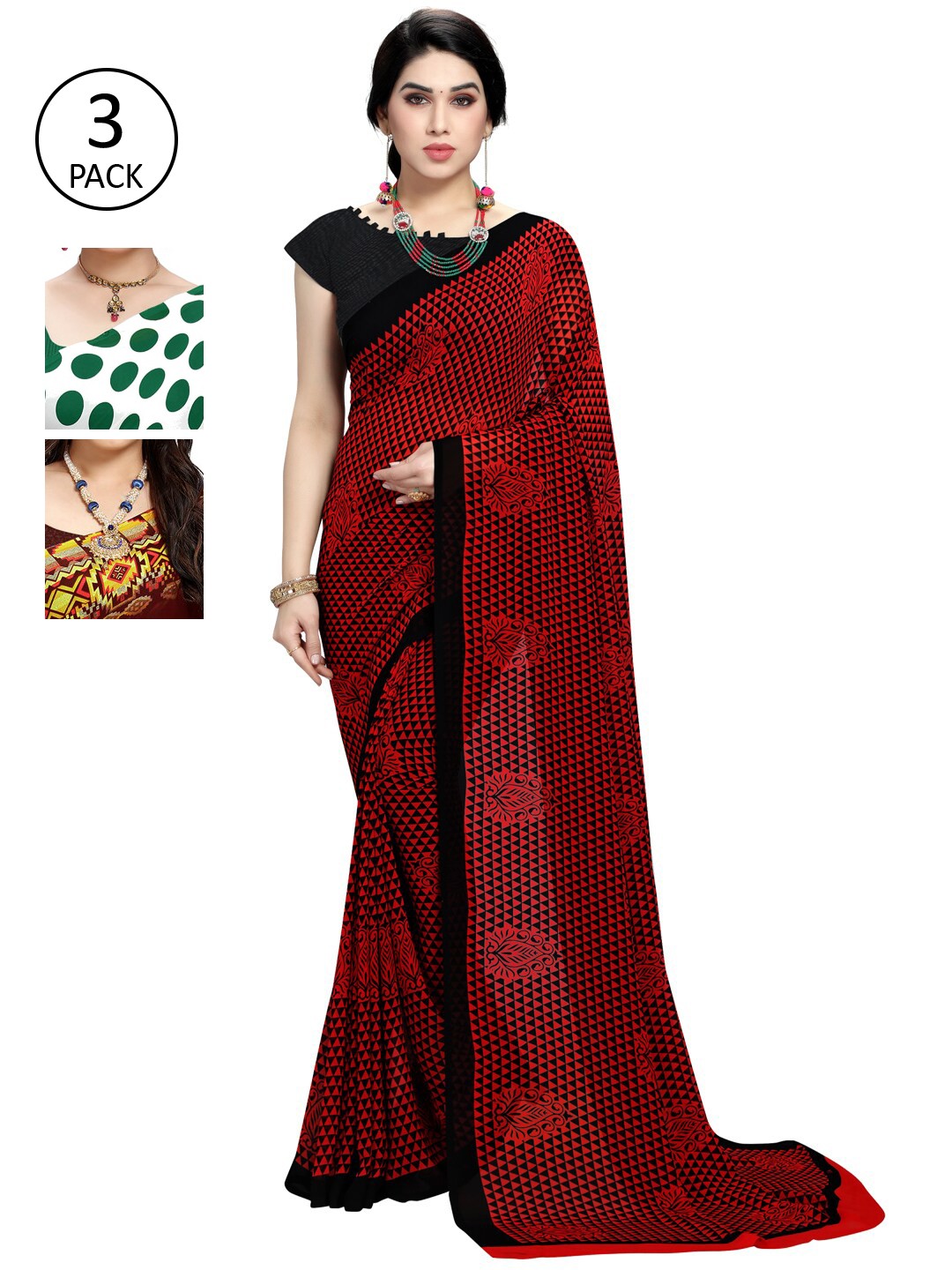 

KALINI Pack Of 3 White & Green Saree