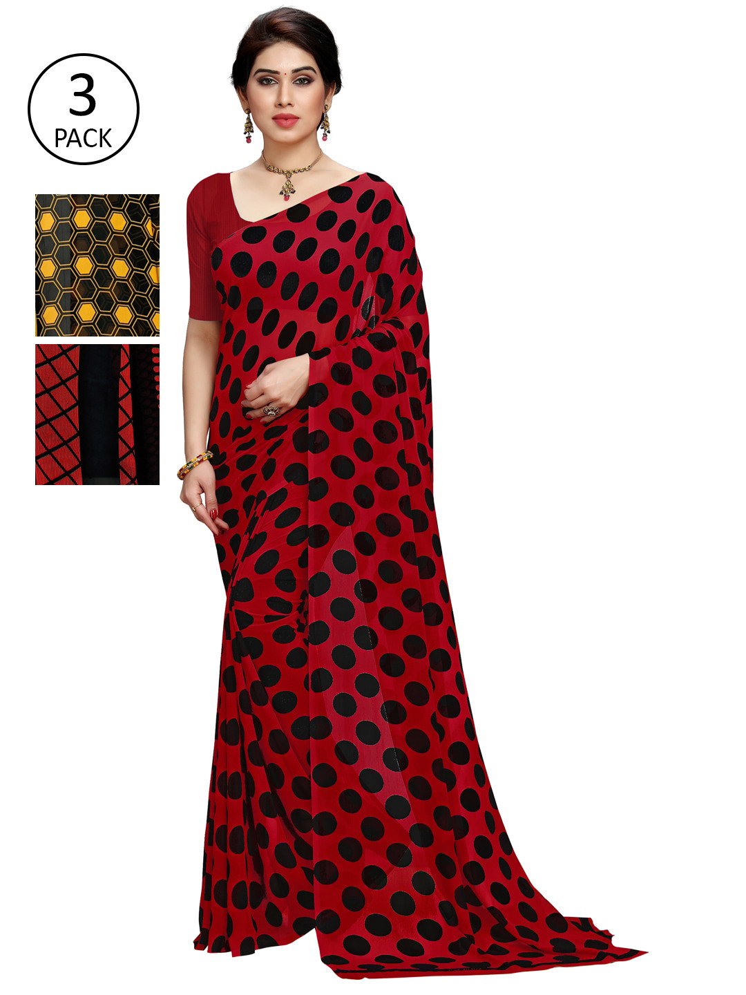 

KALINI Yellow & Black Pack of 3 Printed Saree