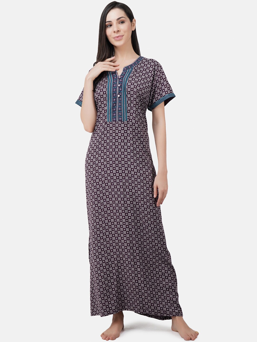 

KOI SLEEPWEAR Green & Burgundy Embroidered Maxi Nightdress
