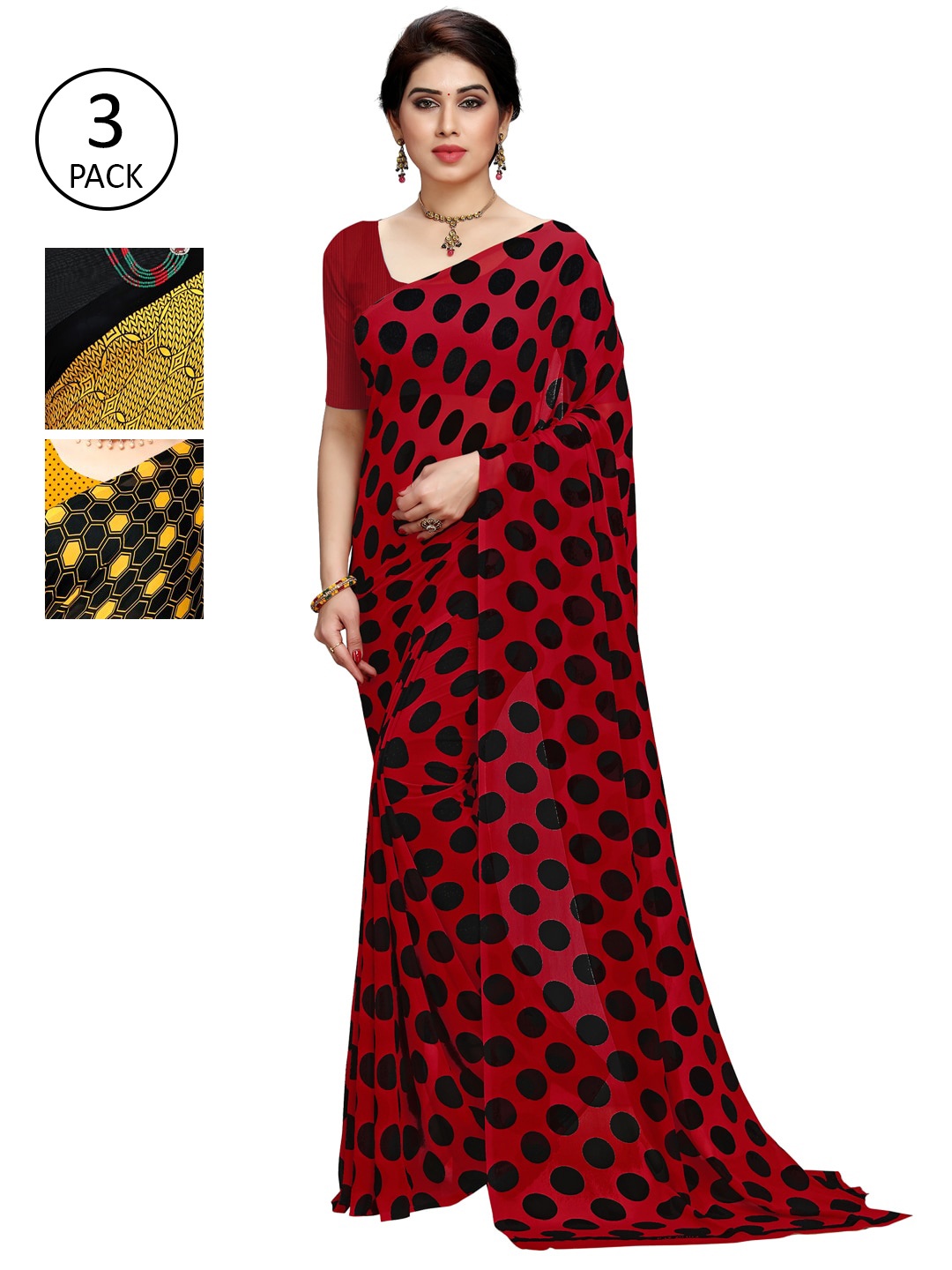 

KALINI Pack Of 3 Printed Sarees, Black