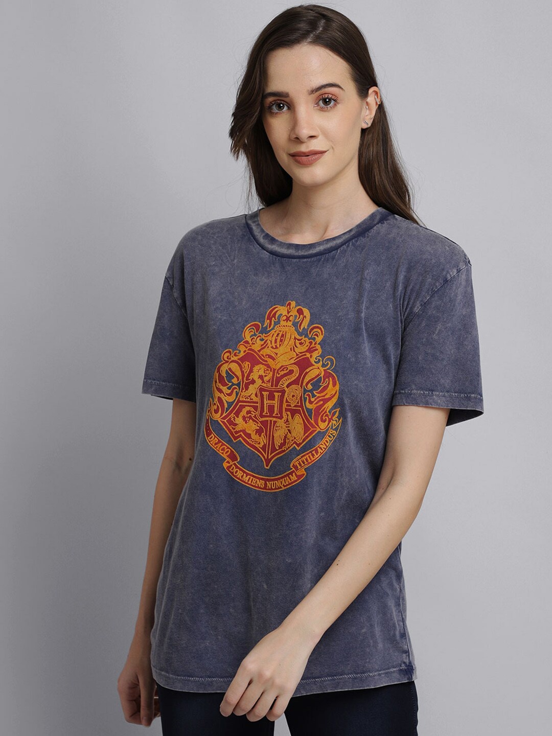 

Free Authority Women Grey Harry Potter Printed Cotton Pure Cotton T-shirt