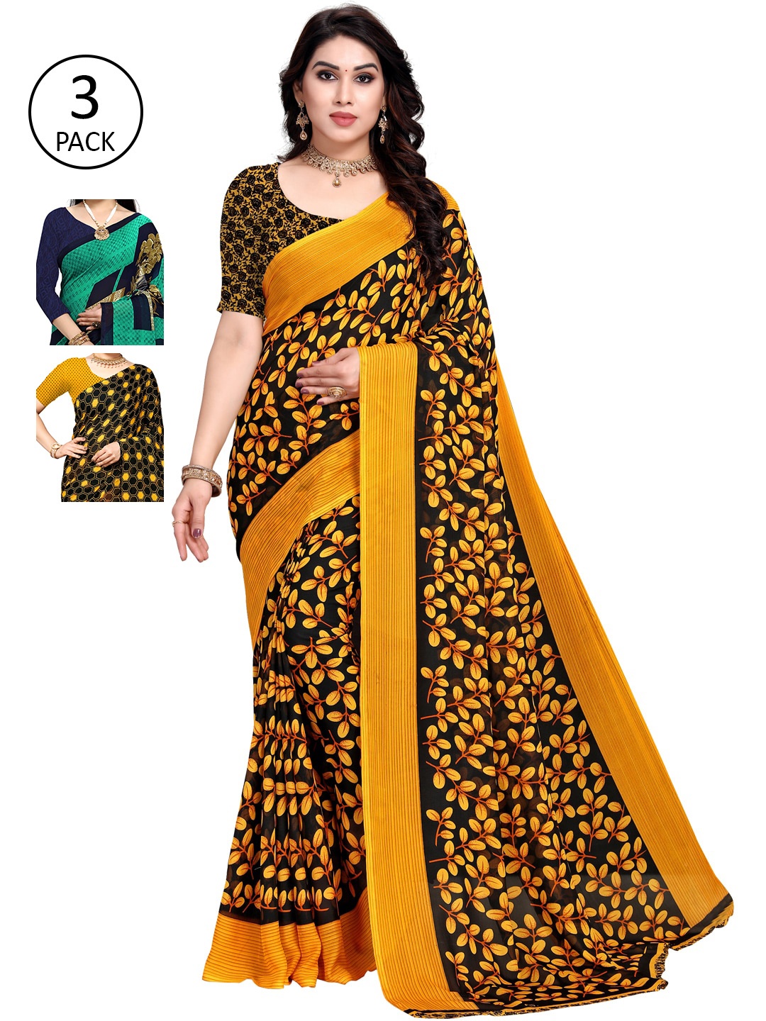 

KALINI Yellow & Green Pack of 3 Saree