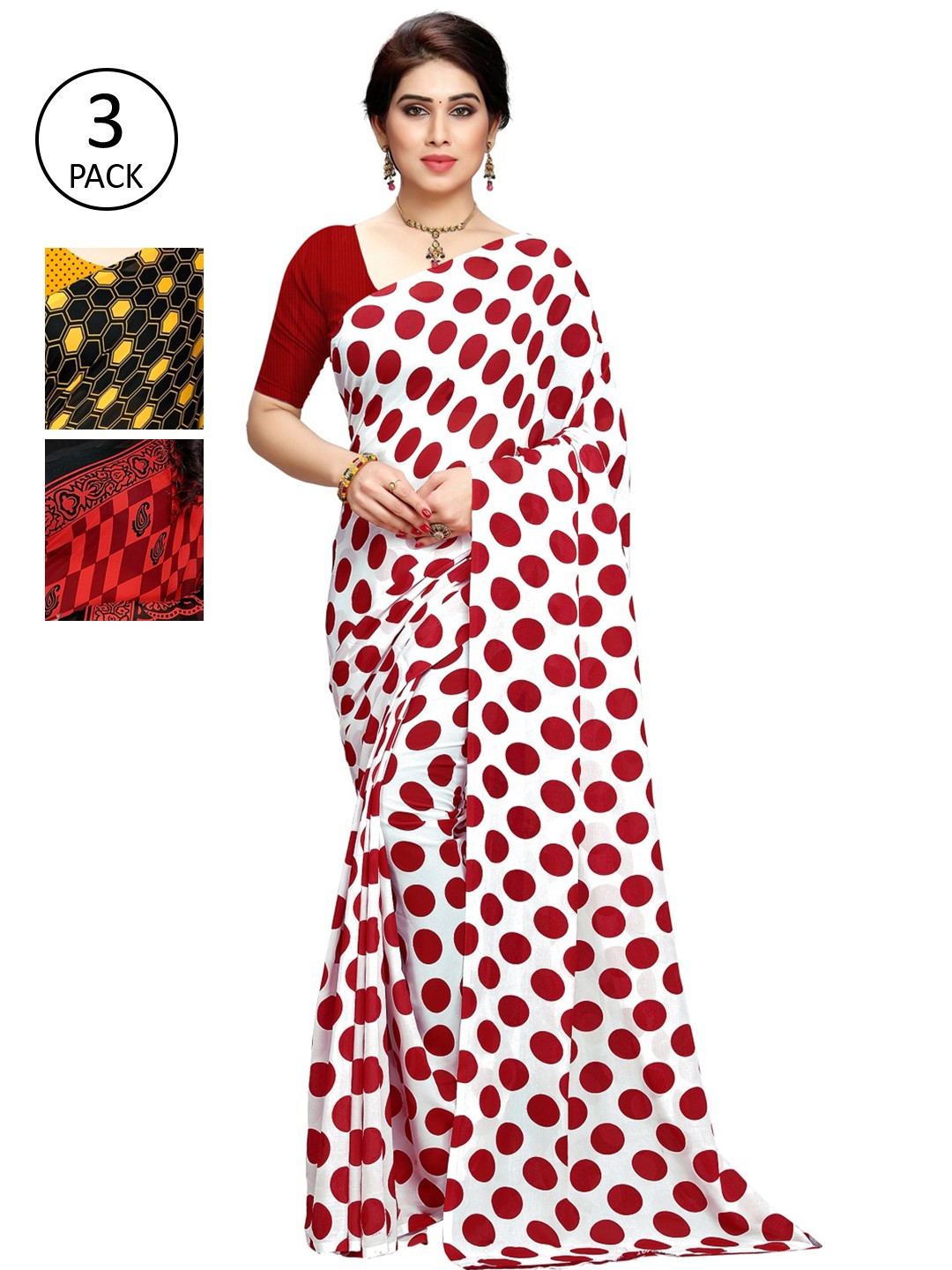 

KALINI Pack Of 3 Printed Sarees, Yellow