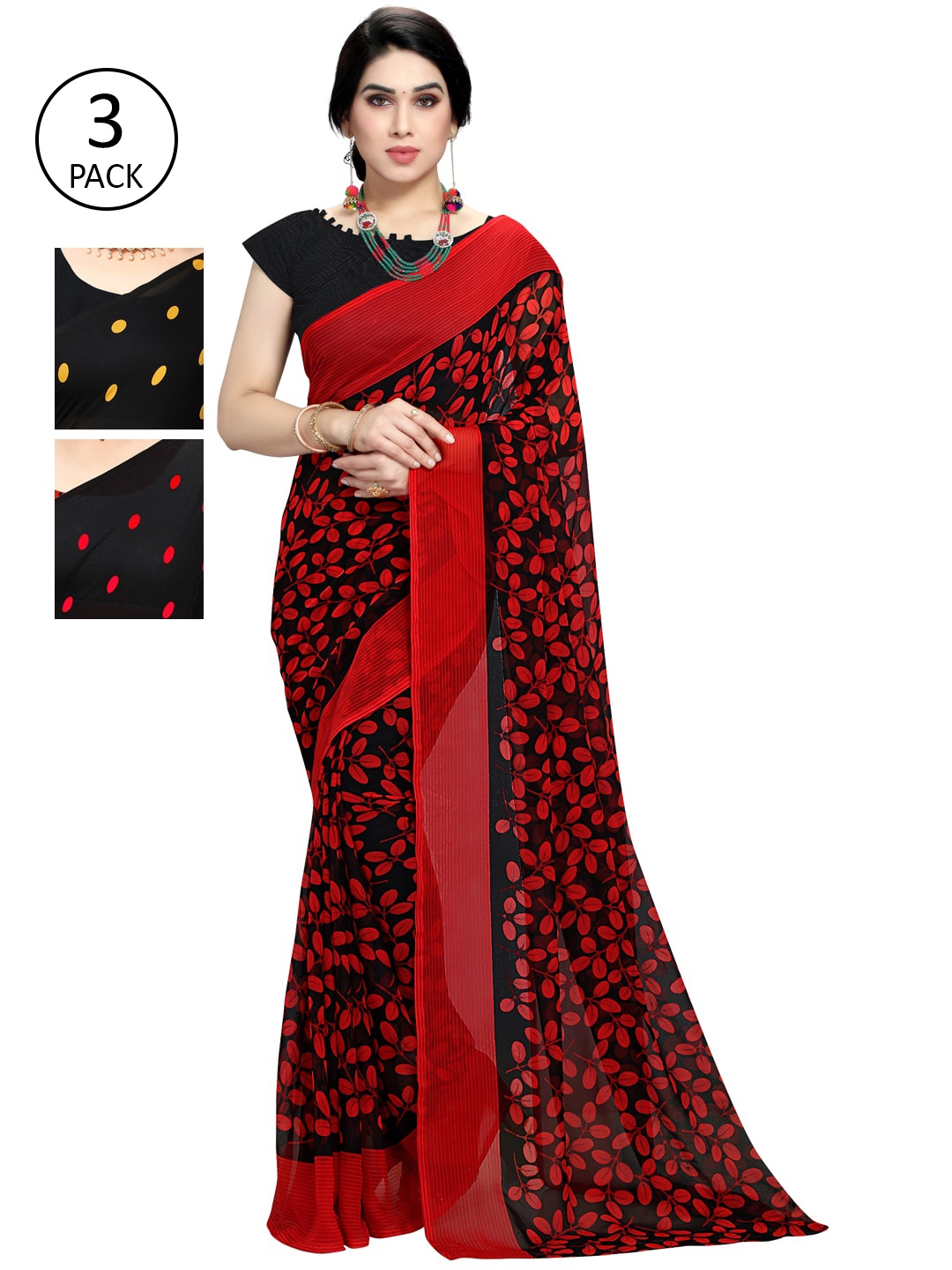 

KALINI Pack Of 3 Multicoloured Poly Georgette Sarees, Multi