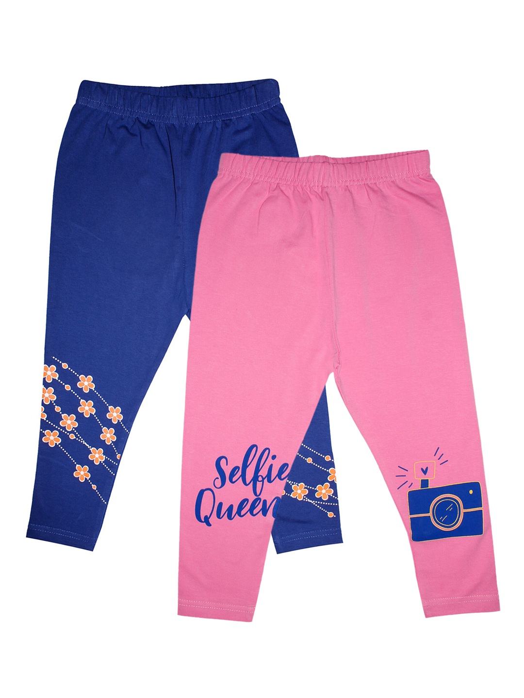 

KiddoPanti Girls Pack Of 2 Printed Three-Fourth Length Capri Leggings, Blue