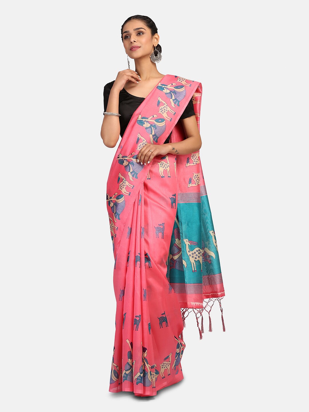 

Mirraw Pink & Blue Ethnic Motifs Art Silk Saree