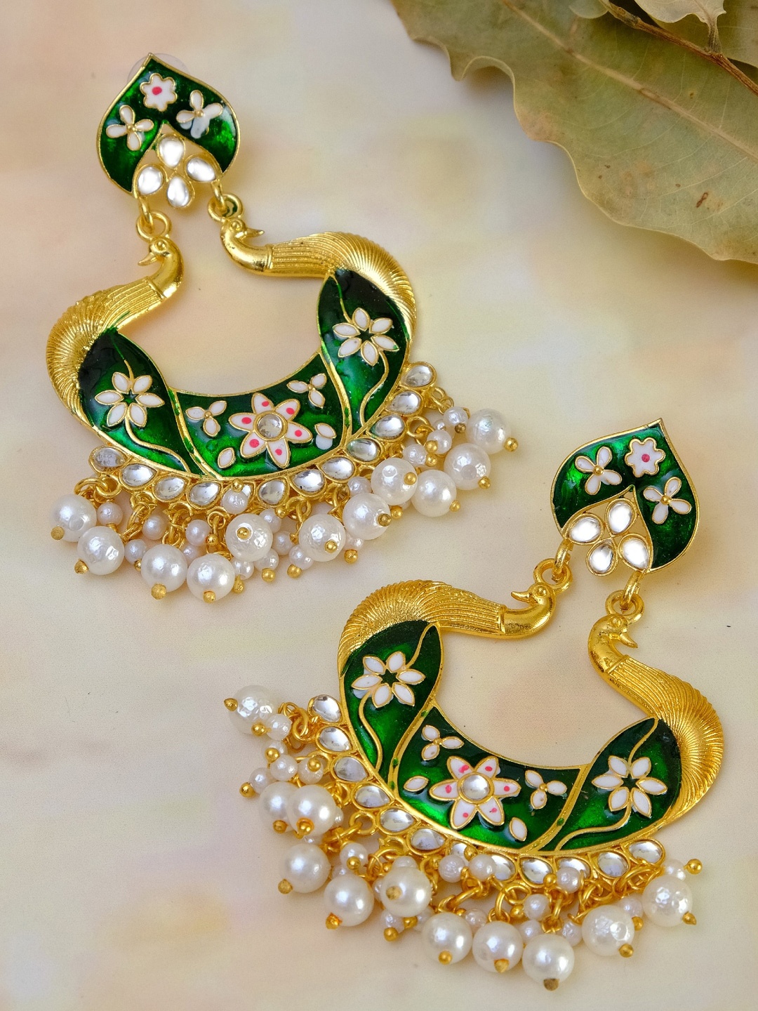 

Crunchy Fashion Green & Gold-Plated Contemporary Drop Earrings