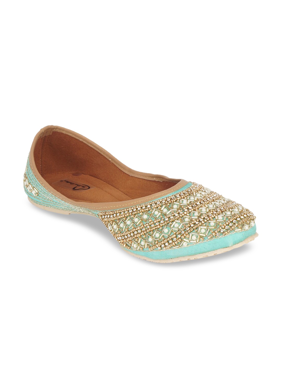 

The Desi Dulhan Women Sea Green Embellished Mojaris Flats