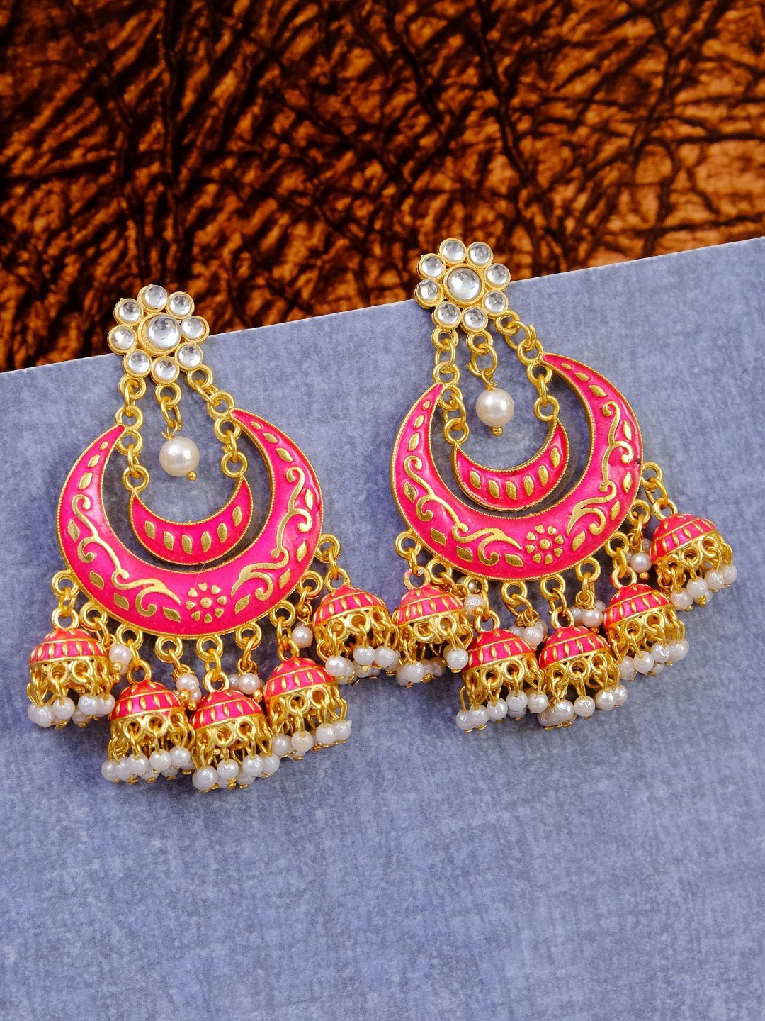 

Crunchy Fashion Pink Contemporary Chandbalis Earrings