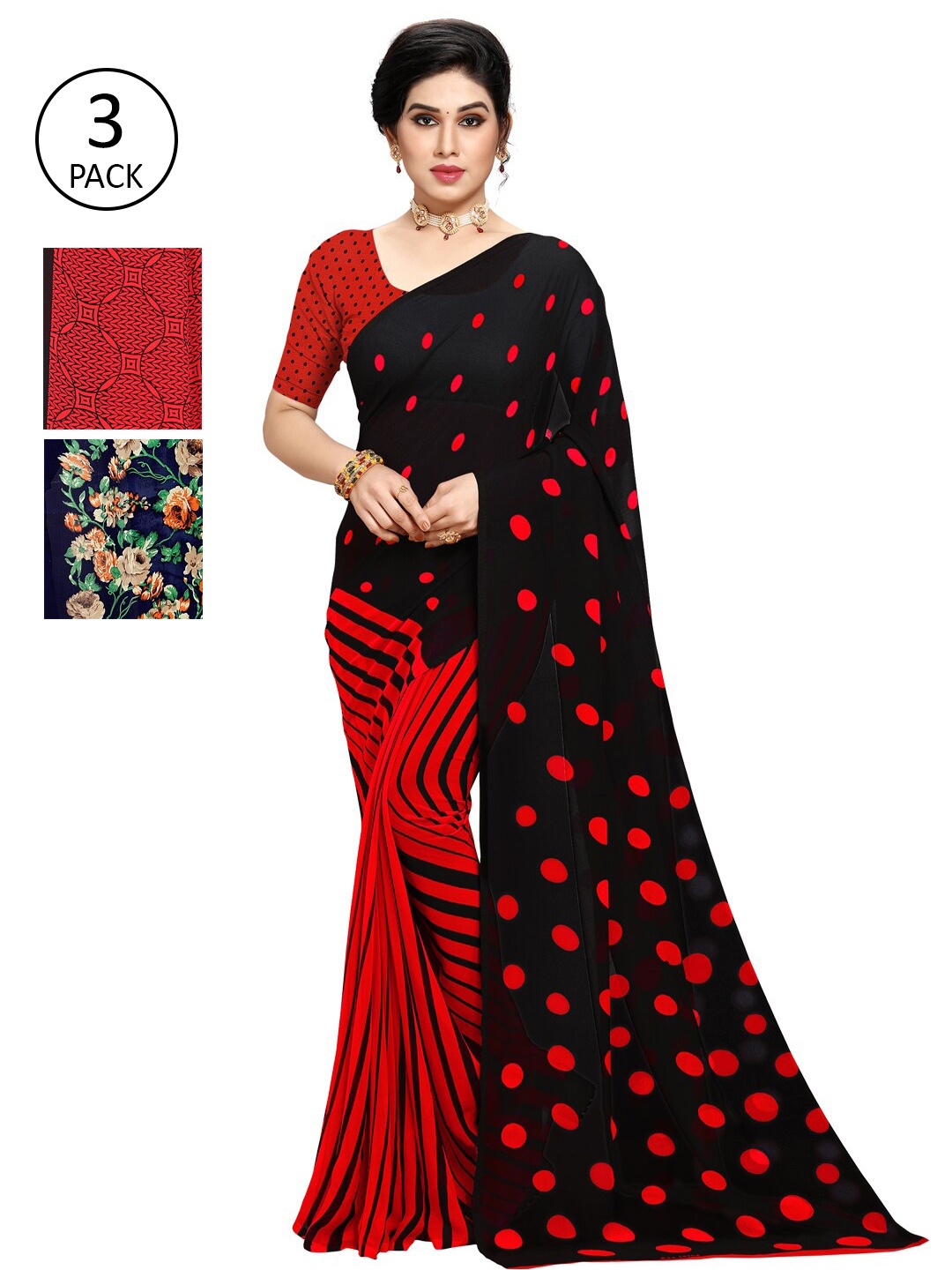 

KALINI Red & Black Pack of 3 Saree