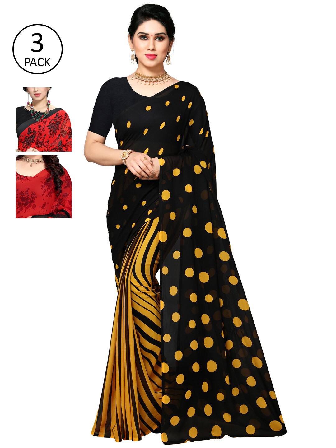 

KALINI Pack Of 3 Multicoloured Poly Georgette Saree, Multi