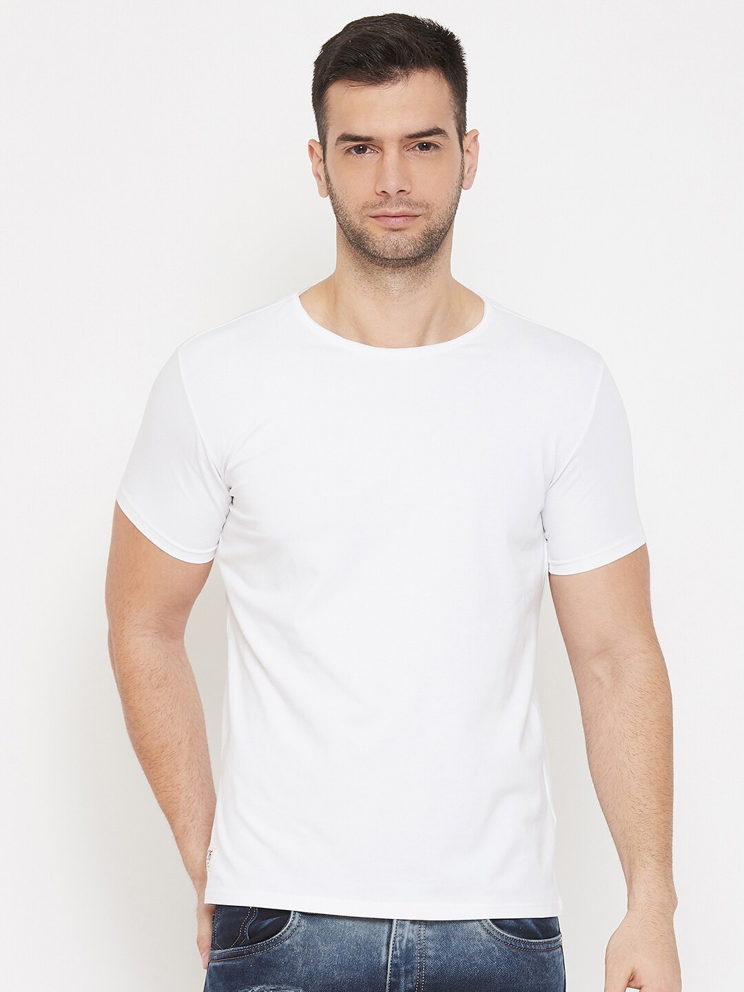 

QUBIC Men White Raw Edge T-shirt