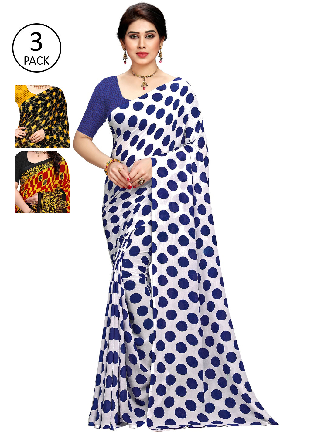 

KALINI Pack of 3 Printed Saree, Blue