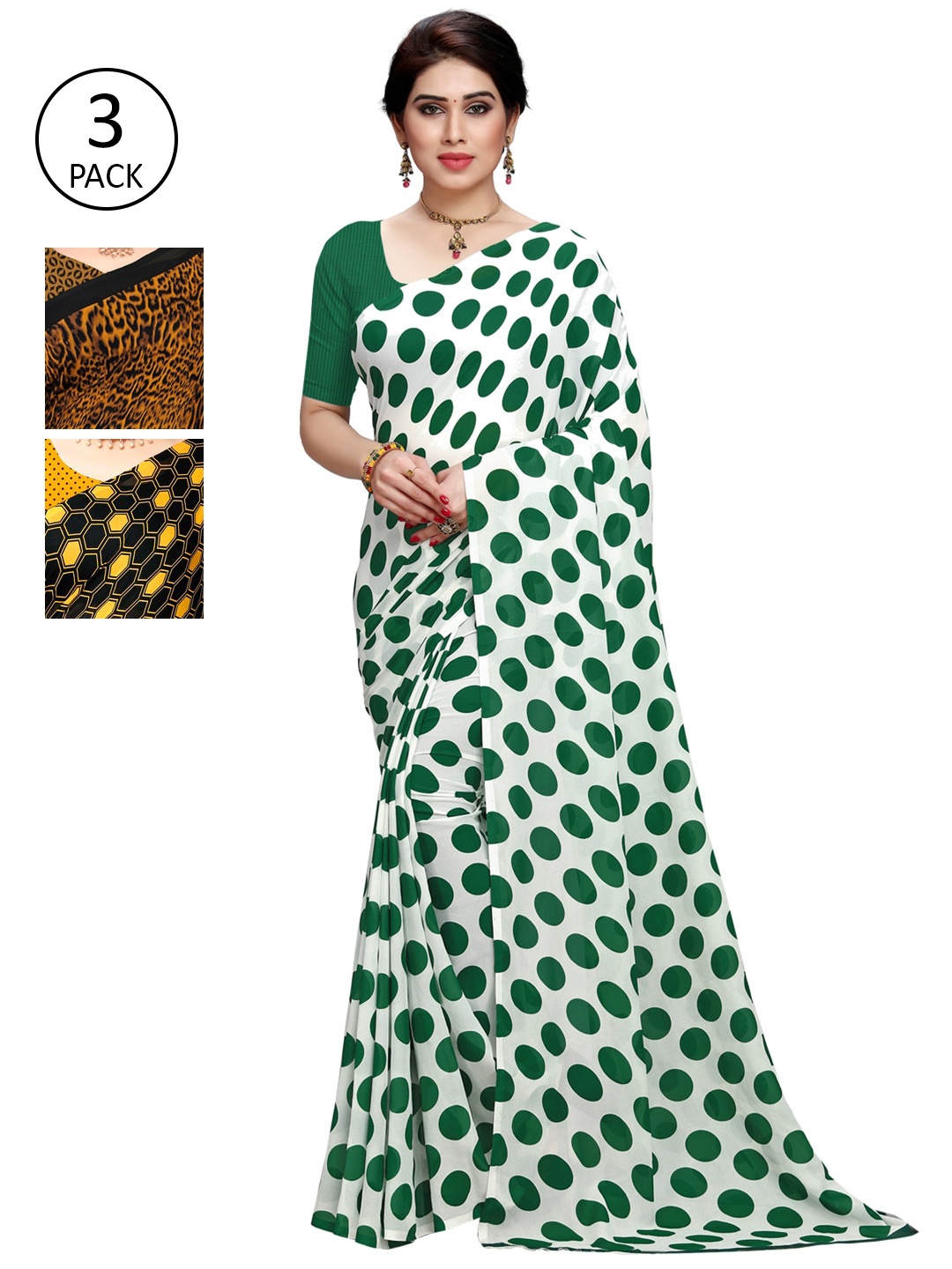 

KALINI Pack Of 3 Printed Sarees, Yellow