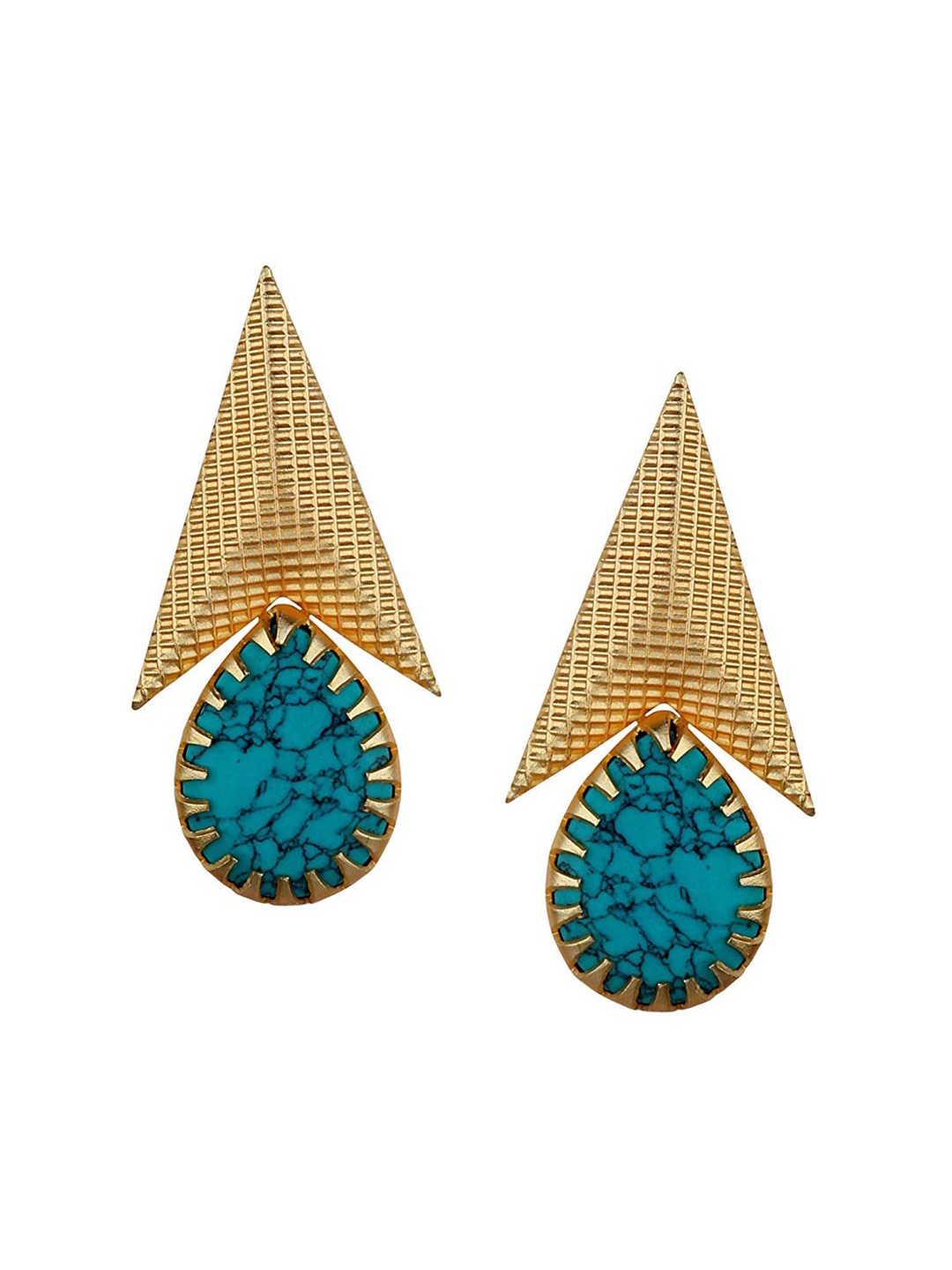 

Runjhun Gold-Plated & Blue Contemporary Drop Earrings
