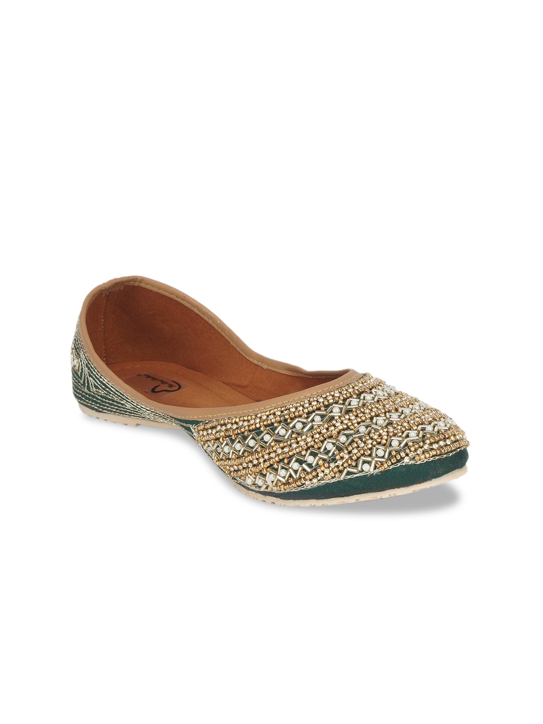 

The Desi Dulhan Women Green Embellished Ethnic Mojaris Flats