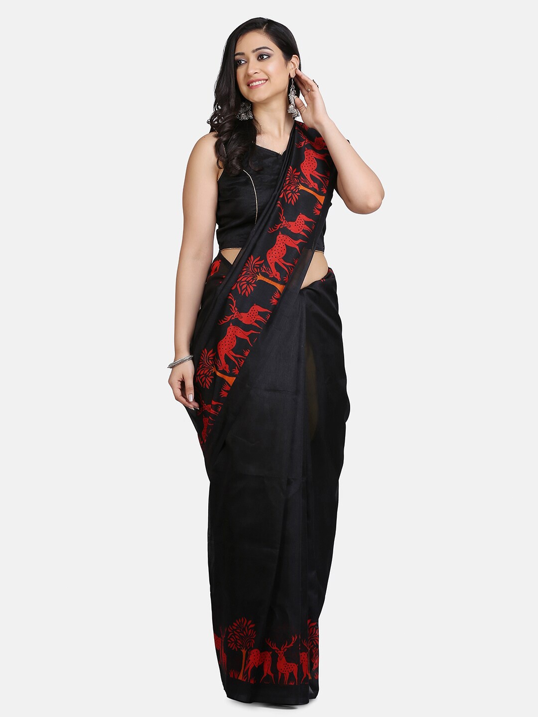 

Mirraw Black & Red Art Silk Saree