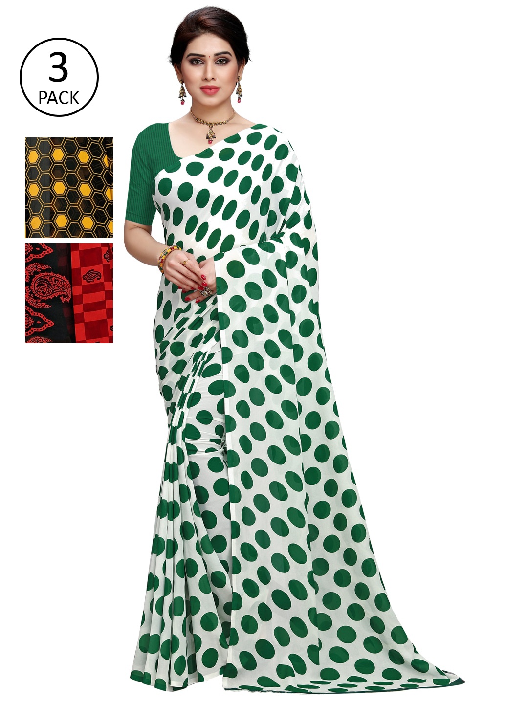 

KALINI Multi Pack of 3 Printed Poly Georgette Saree