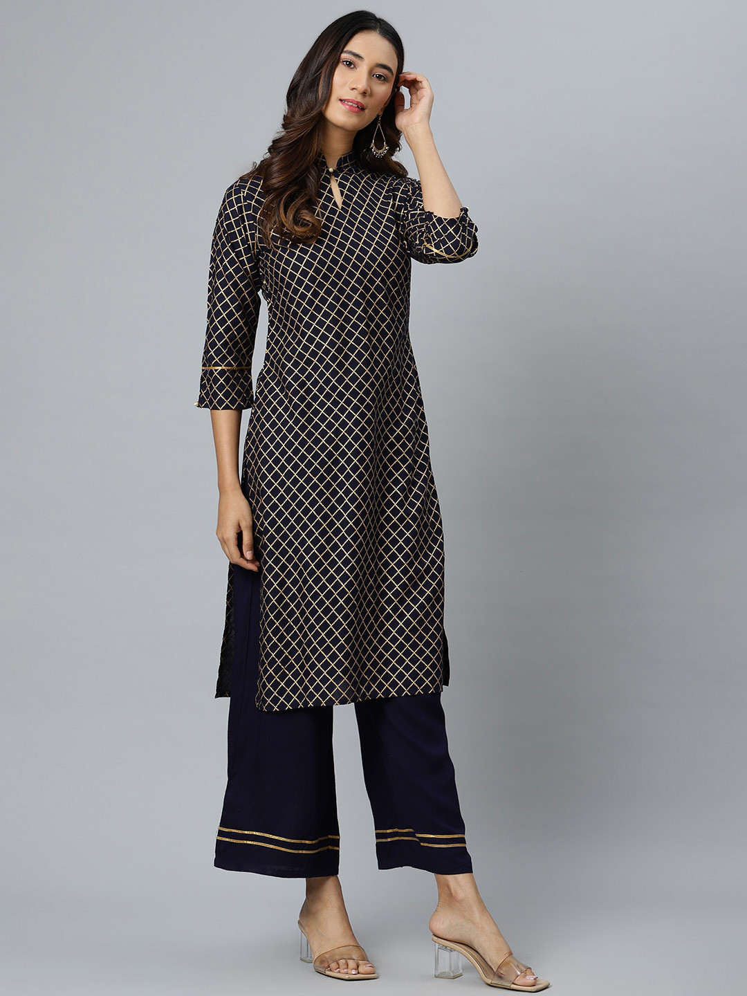 

Gerua By Libas Women Blue Ethnic Motifs Kurti with Trousers
