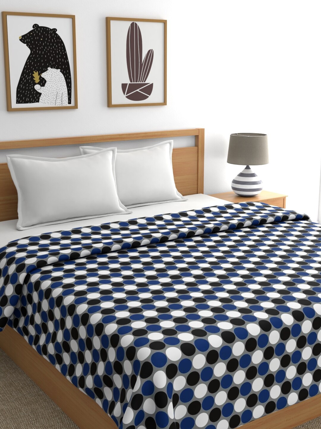 

Raymond Home Grey & Blue Geometric AC Room 300 GSM Double Bed Blanket