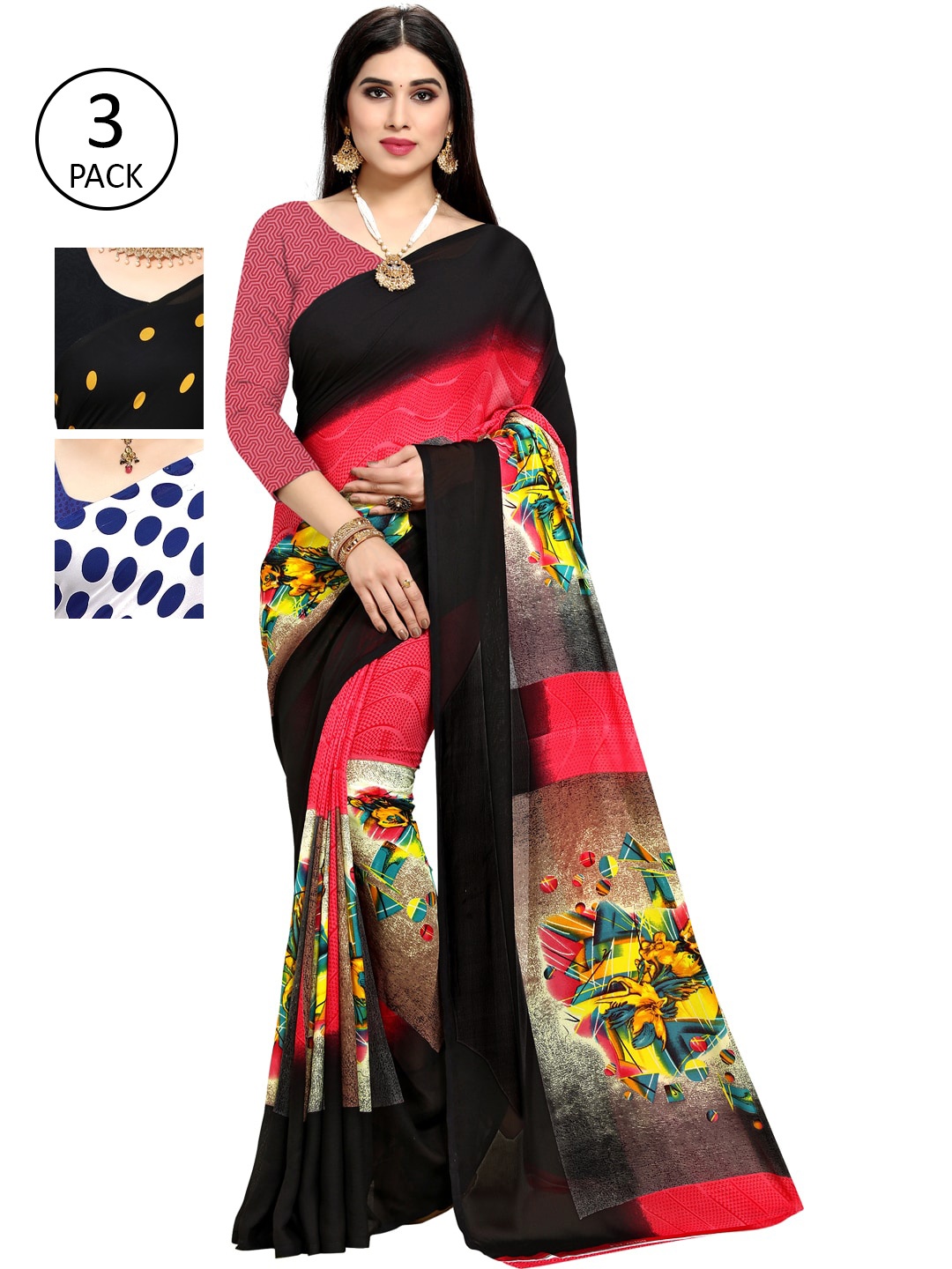 

KALINI Multi Pack of 3 Printed Poly Georgette Saree