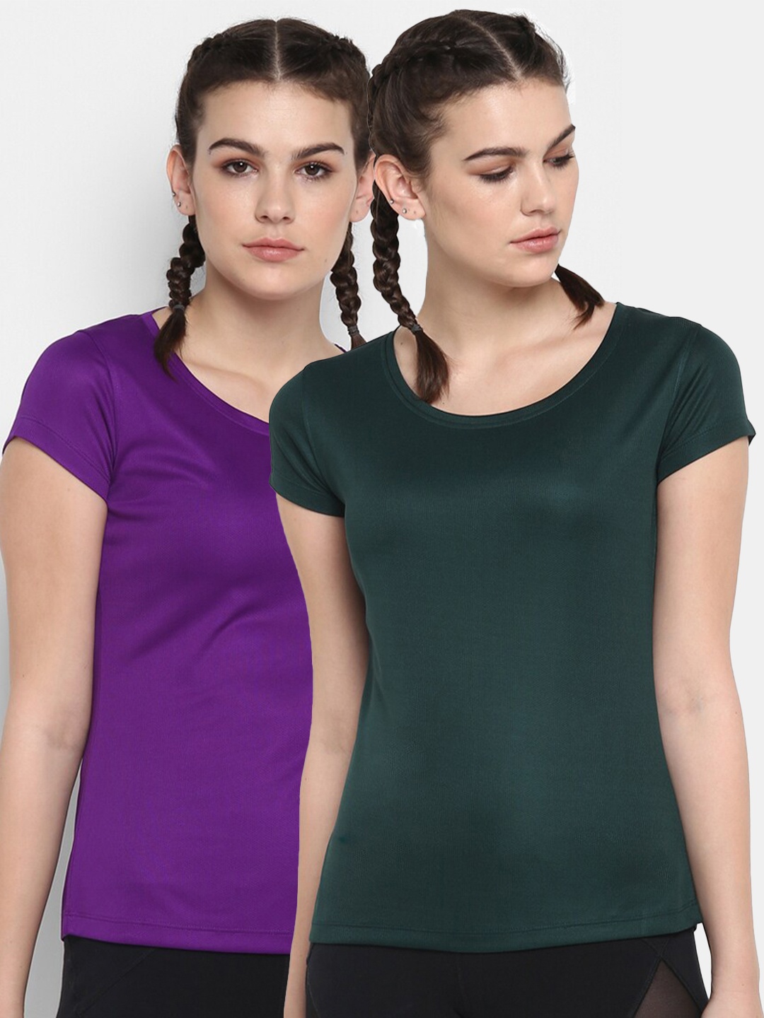 

ScoldMe Women Pack of 2 Purple & Green Slim Fit T-shirt