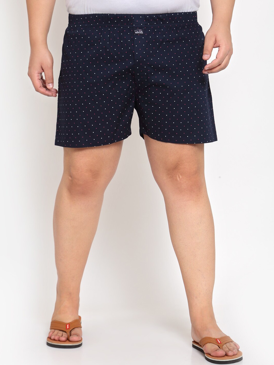

plusS Men Navy Blue & White Printed Pure Cotton Boxers