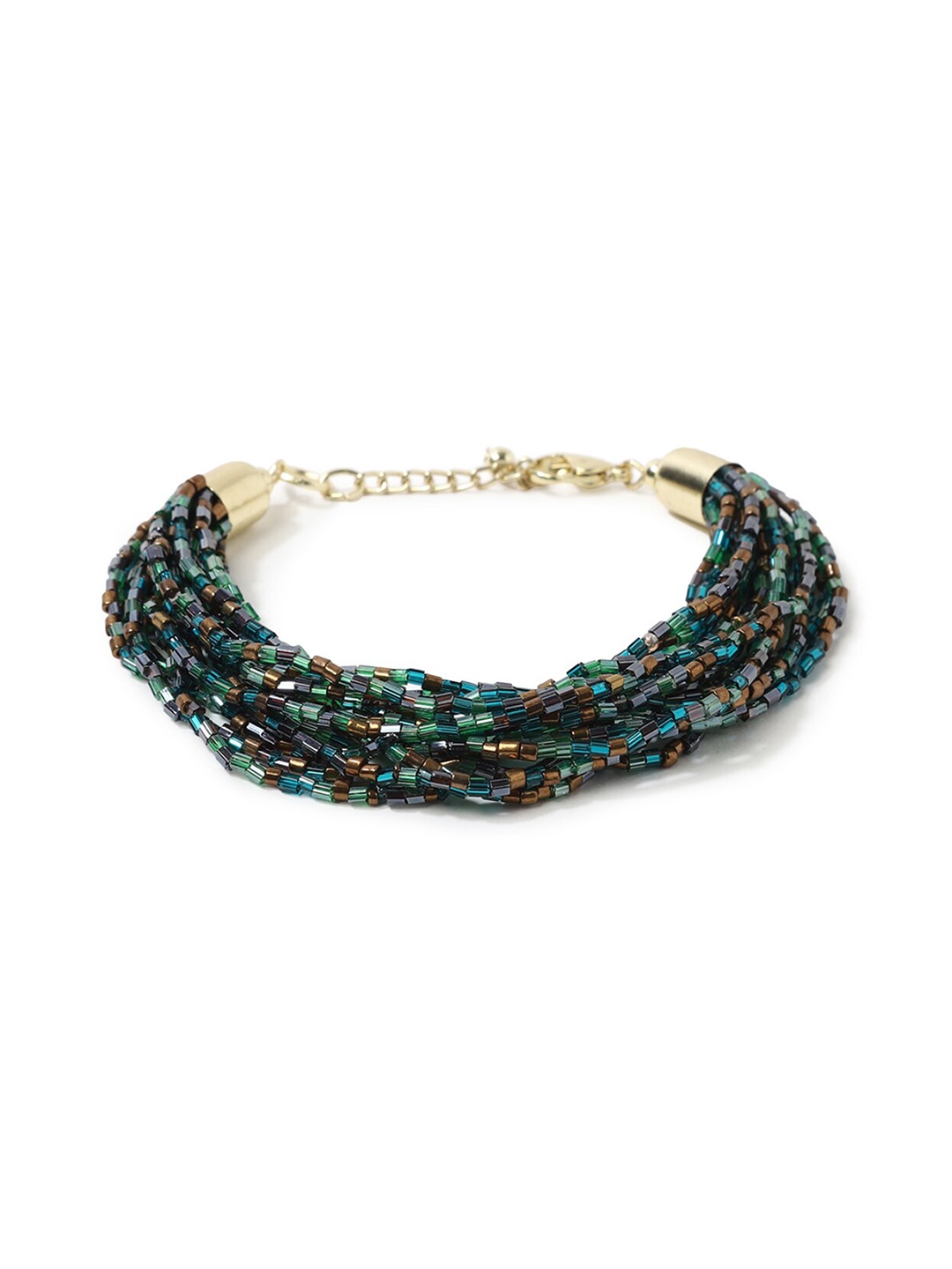 

FOREVER 21 Women Green & Brown Multistrand Beaded Bracelet
