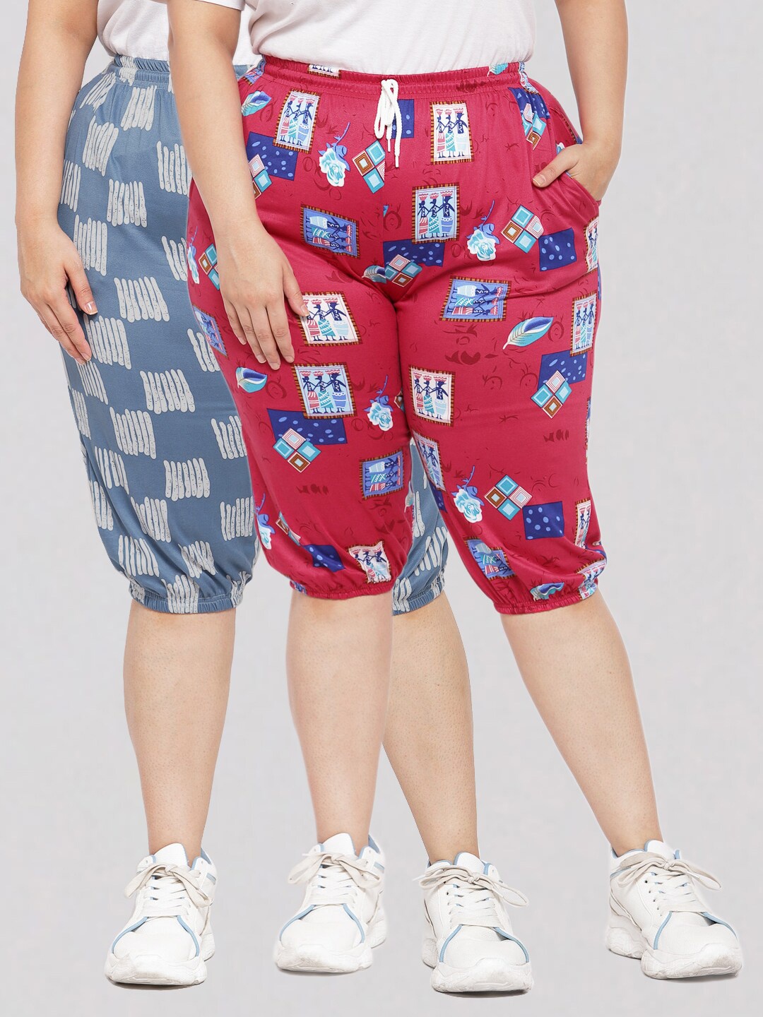

KLOTTHE Women Pack of 2 Printed Capris, Pink
