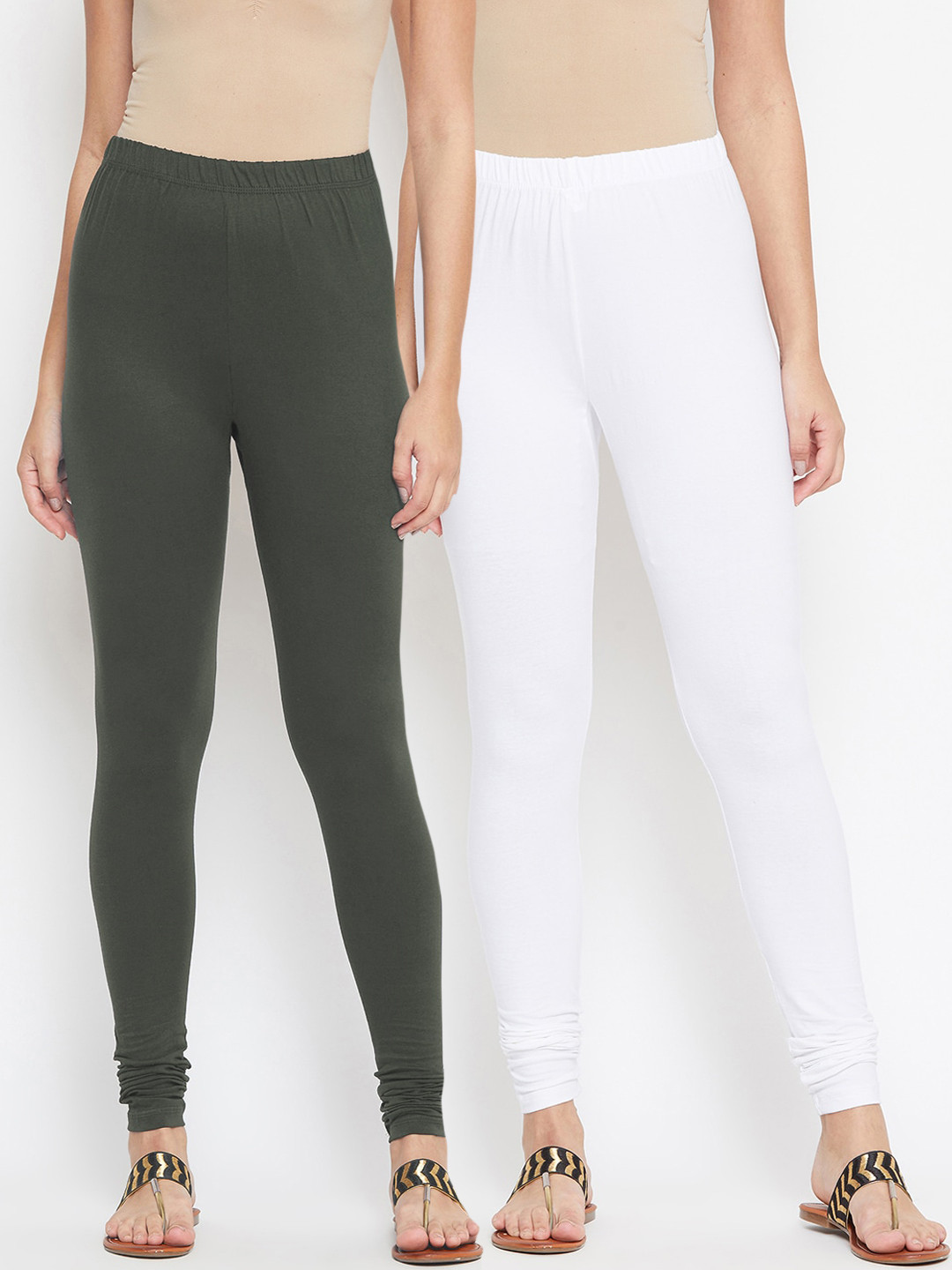 

Bitterlime Women Pack Of 2 Solid Churidar-Length Leggings, White