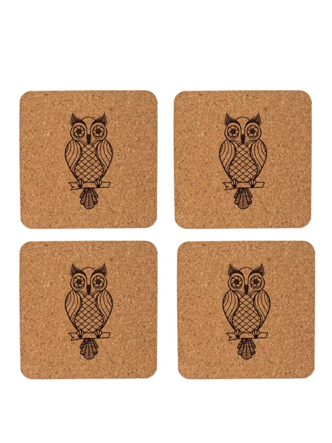 

Chumbak Set Of 4 Brown & Black Printed Coasters With Wine Stopper