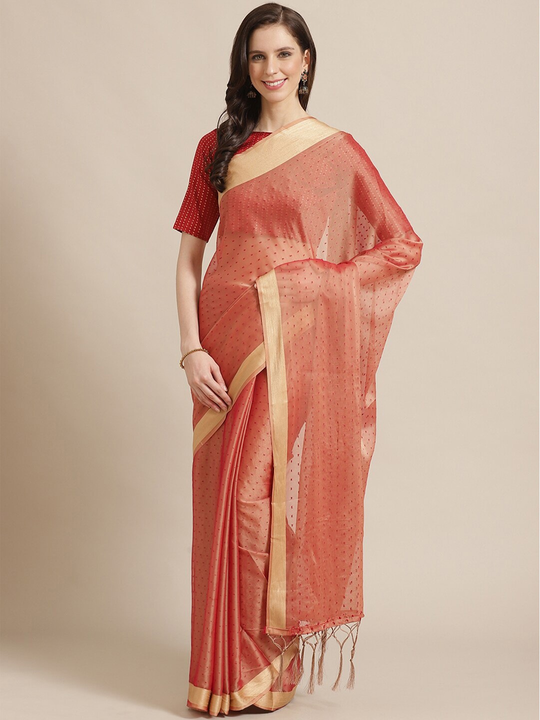 

Saree mall Red & Golden Woven Design Zari Sarees