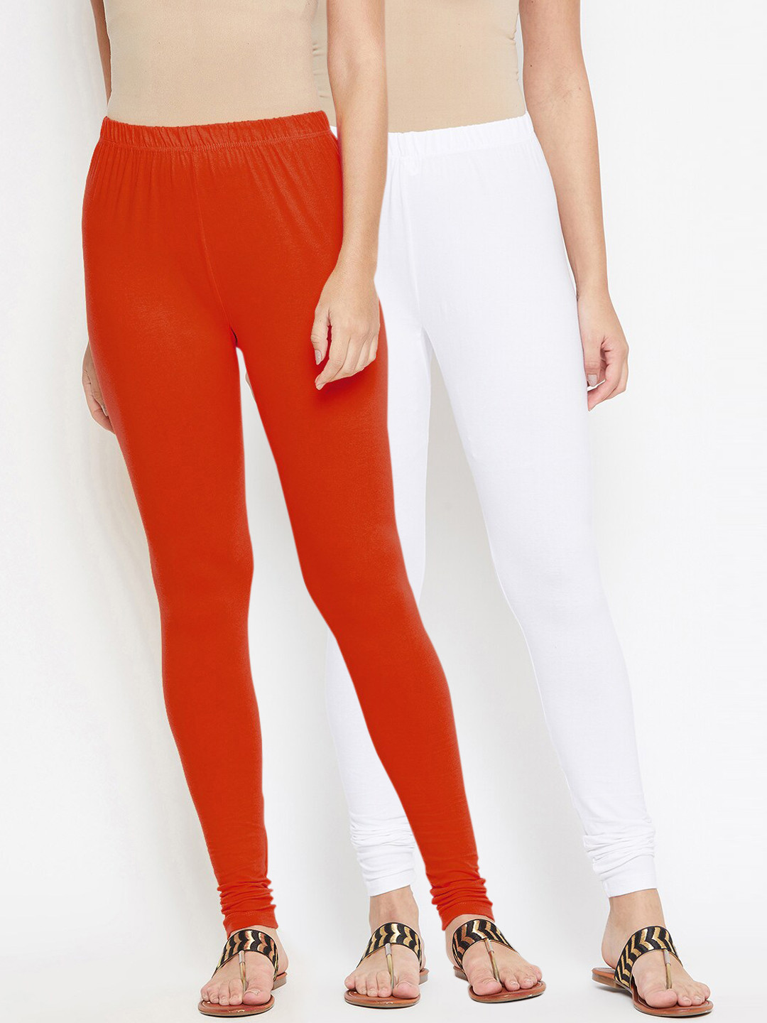 

Bitterlime Women Pack of 2 Solid Churidar Leggings, White