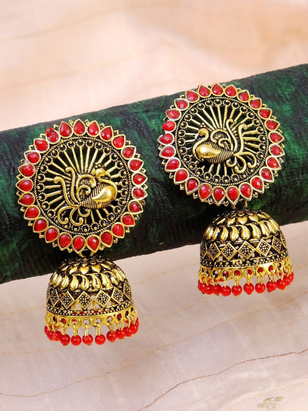 

Crunchy Fashion Red Contemporary Jhumkas Earrings