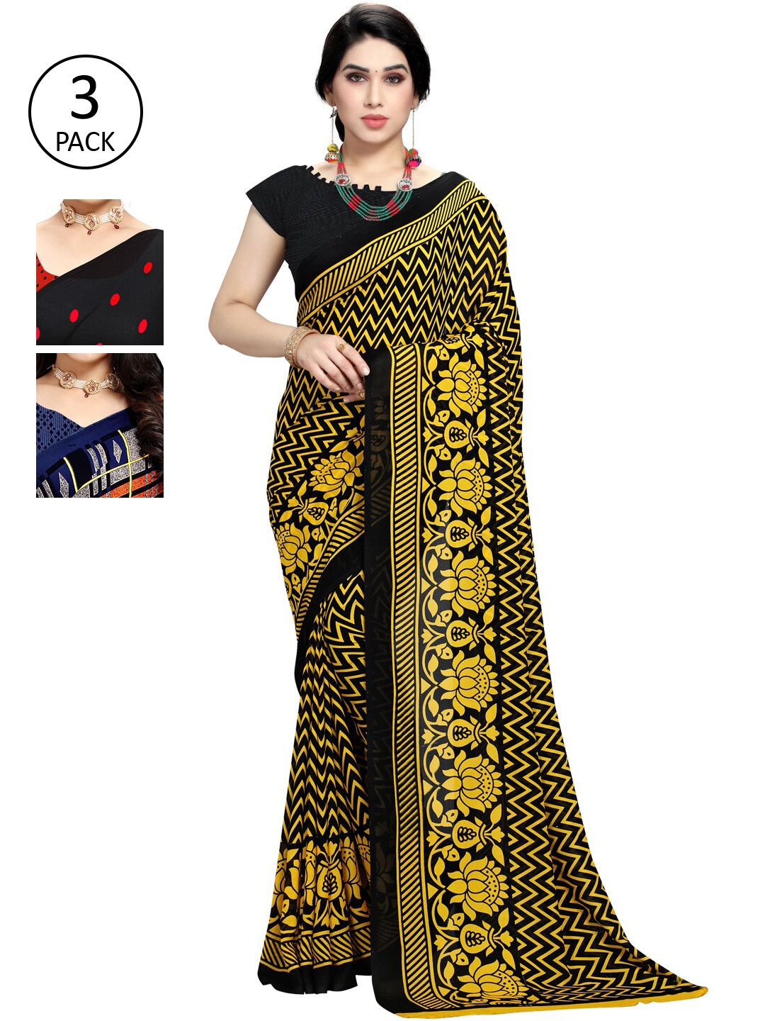 

KALINI Multi Pack of 3 Printed Poly Georgette Saree