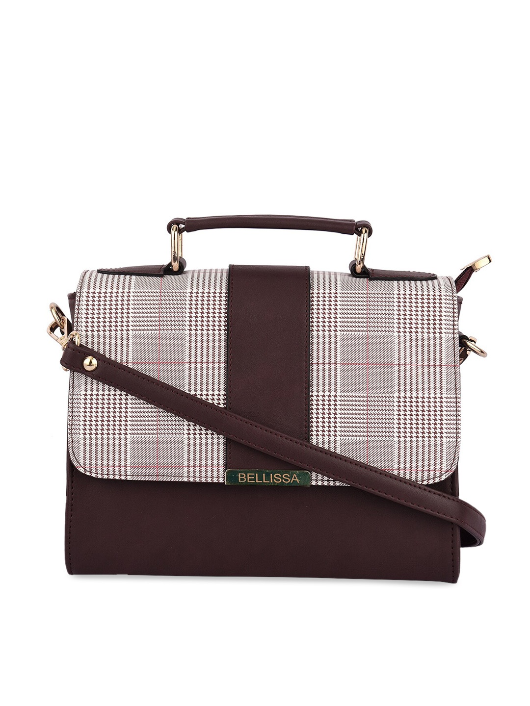 

Bellissa Maroon Checked PU Bucket Satchel