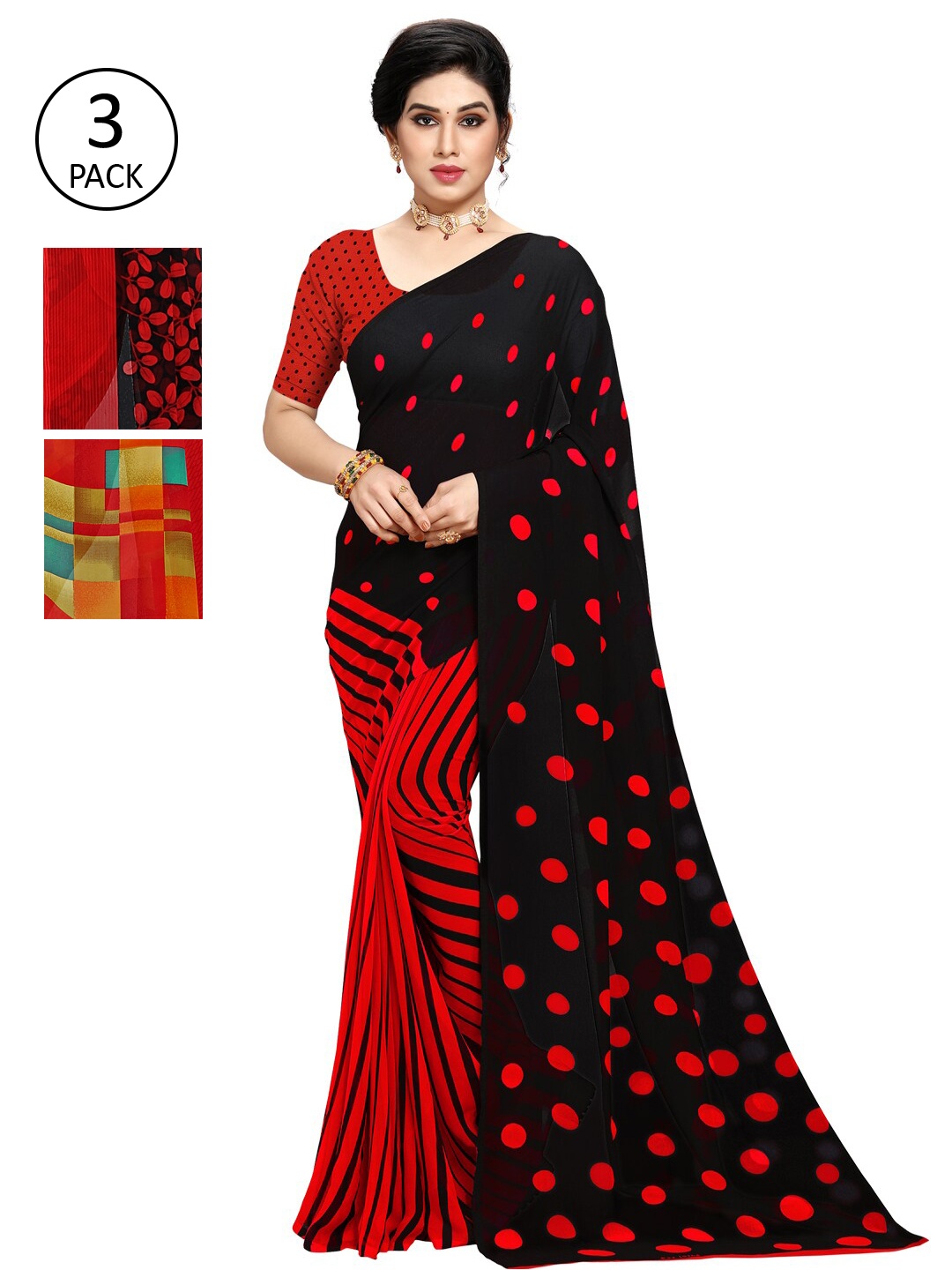 

KALINI Red & Black Pack of 3 Saree