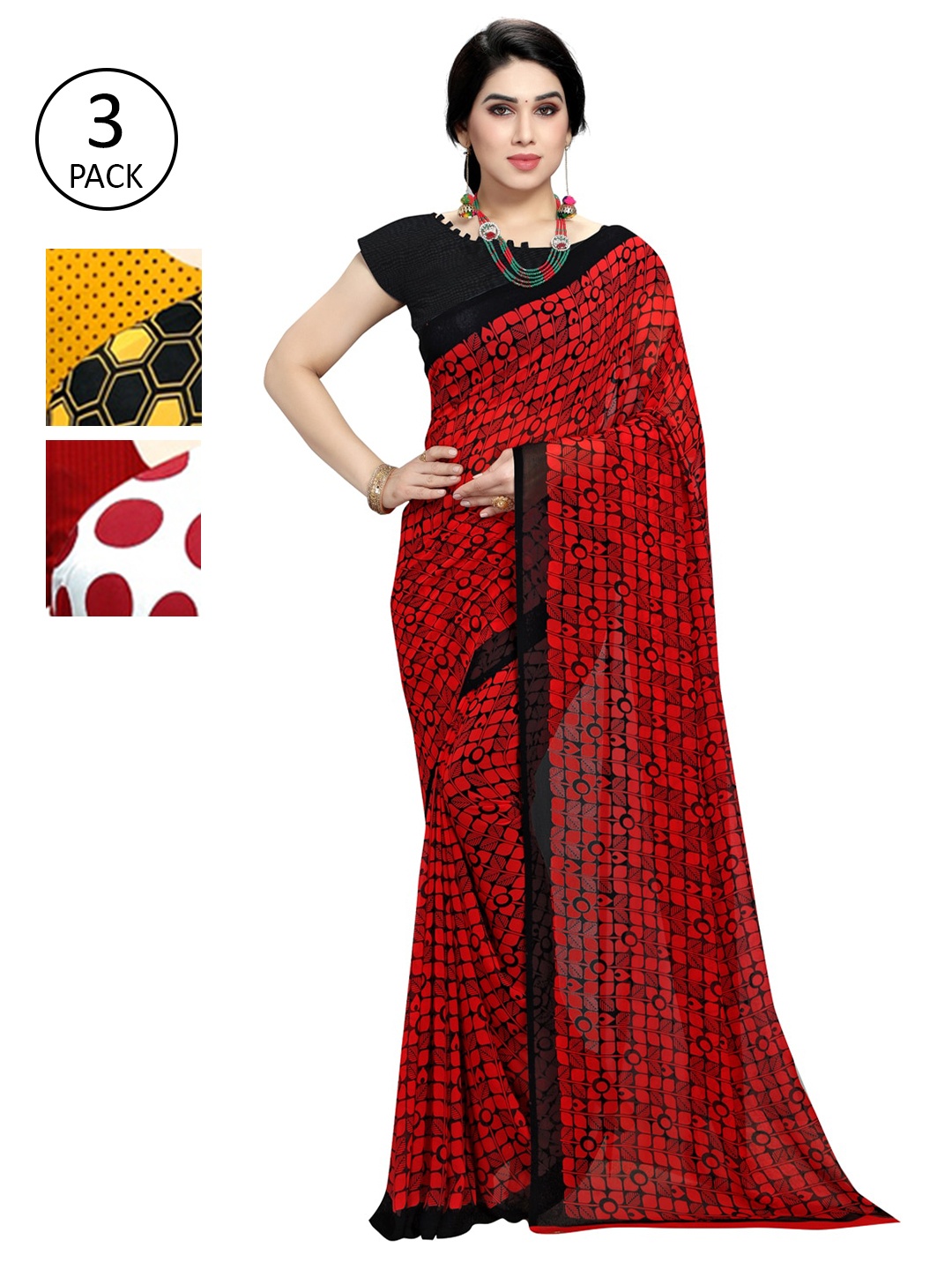 

KALINI Pack of 3 Printed Saree, White