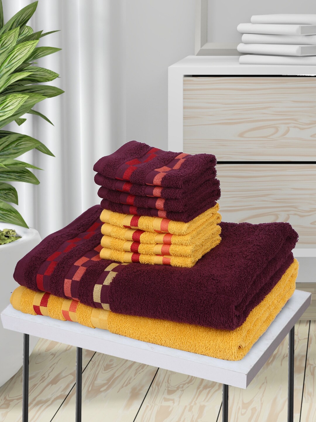 

BIANCA Set Of 10 Purple Solid 450 GSM Cotton Towels Set