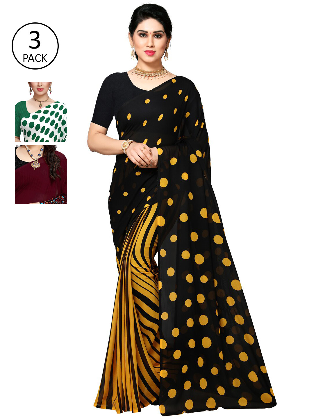 

KALINI Multi Pack of 3 Printed Poly Georgette Saree