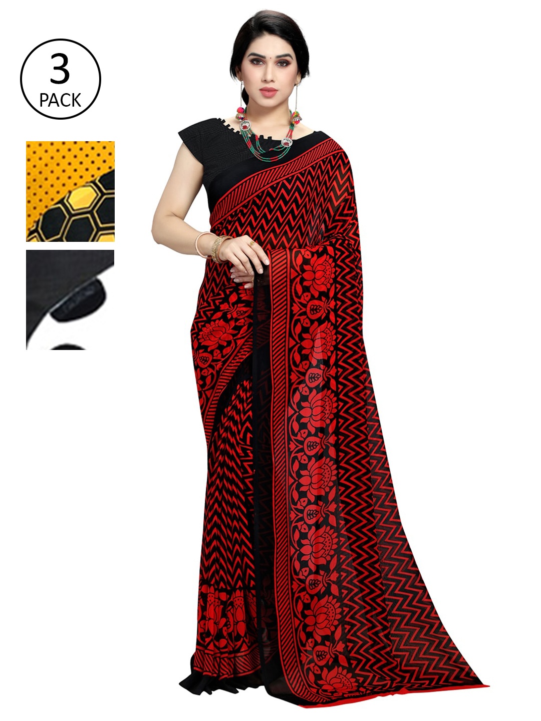 

KALINI Pack of 3 Printed Saree, Maroon